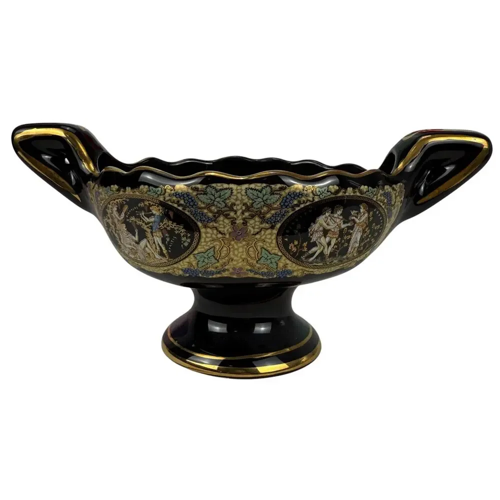 Stella Terracotta Vase Decorative Bowl Greek Stamped Black 24kt Gold Detail